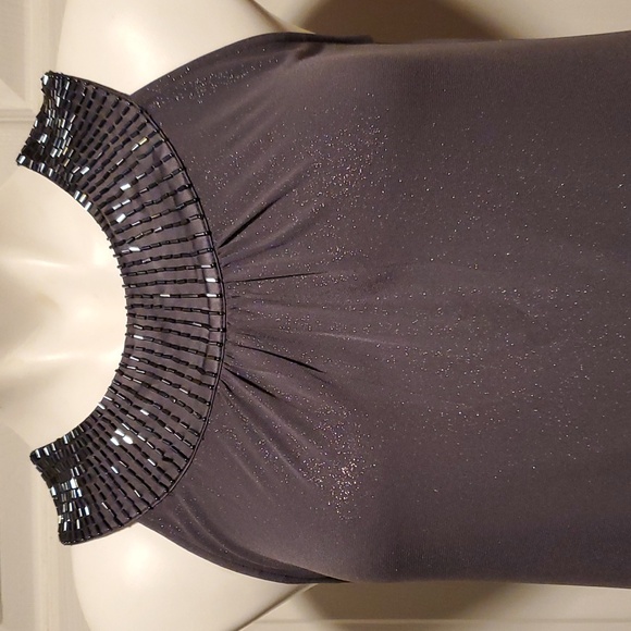 Express Women's Metallic Gray Beaded Shimmer Sleeveless Mini Dress - Size Small - Picture 2 of 11